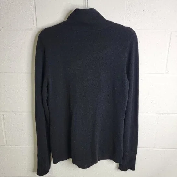 Diane von Furstenberg Large 100% Cashmere Black Ruffle Front Knit Sweater - Picture 2 of 5